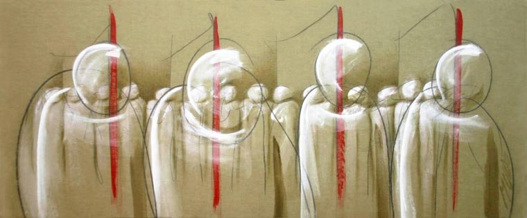 Etnias 02 — Acrílico y grafito sobre lienzo crudo 76 x 170 cm
