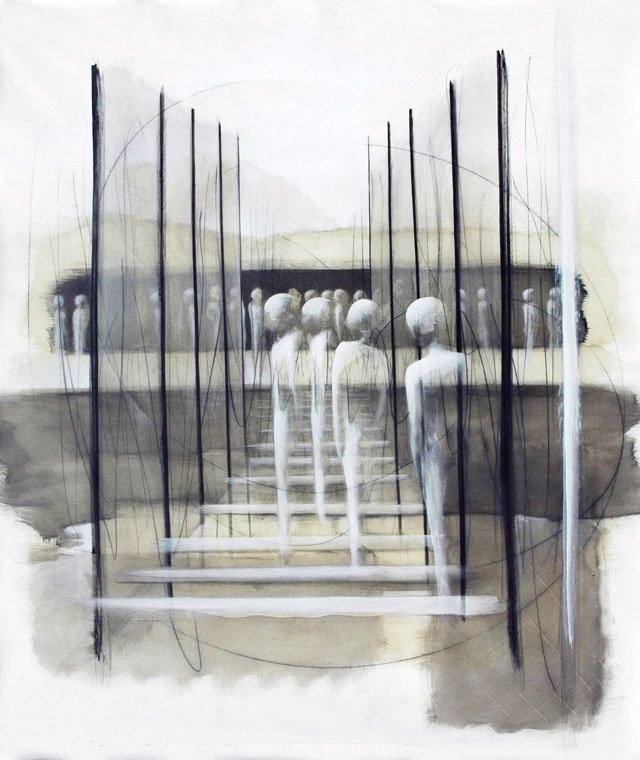 Arribo — Acrílico y grafito sobre lienzo 190 x 150 cm
