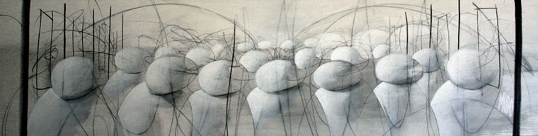 FLUJO URBANO 01 — Acrílico y grafito sobre lienzo 38 x 150 cm
