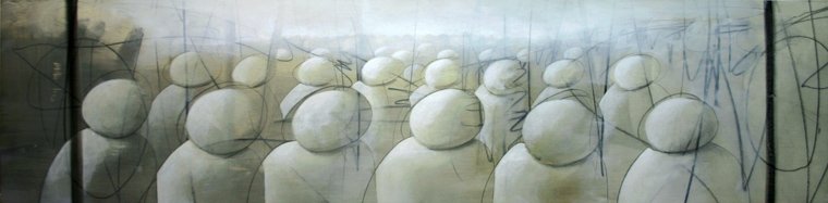 FLUJO URBANO 02 — Acrílico y grafito sobre lienzo 38 x 150 cm