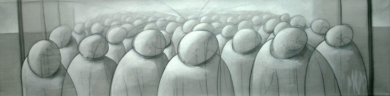 FLUJO URBANO 03 — Acrílico y grafito sobre lienzo 38 x 150 cm