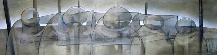 FLUJO URBANO 04 — Acrílico y grafito sobre lienzo 38 x 150 cm