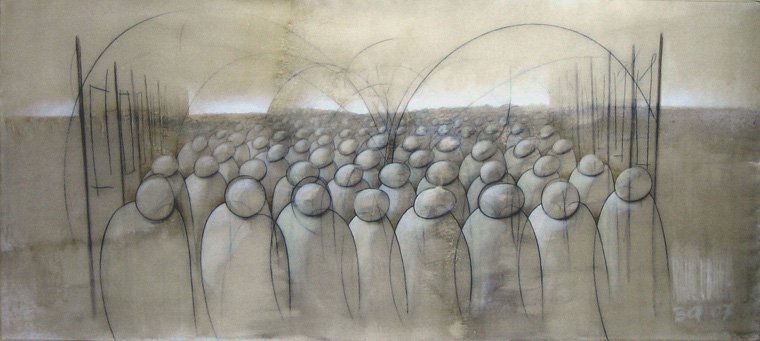FLUJO URBANO 05 — Acrílico y grafito sobre lienzo 90 x 190 cm