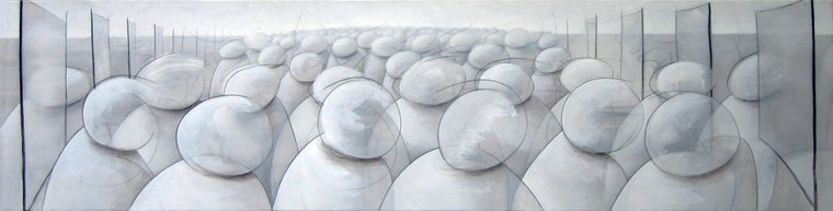 FLUJO URBANO 08 — Acrílico y grafito sobre lienzo 38 x 150 cm