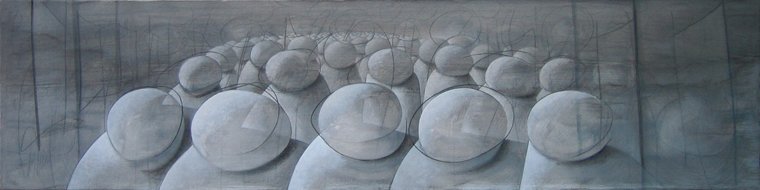 FLUJO URBANO 09 — Acrílico y grafito sobre lienzo 38 x 150 cm