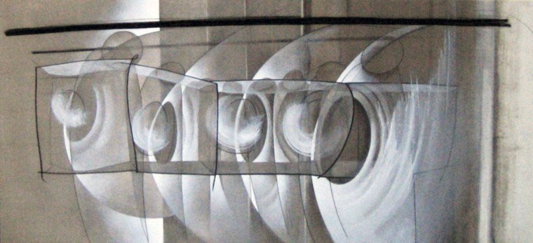Multitud 5 — Acrílico y grafito sobre lienzo 90 x 190 cm