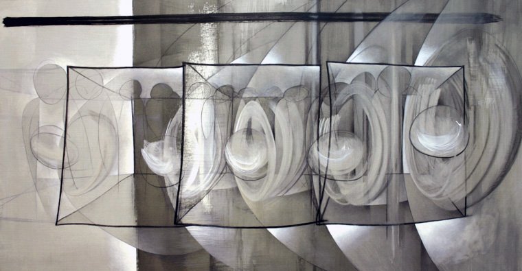Multitud 2 — Acrílico y grafito sobre lienzo 80 x 150 cm