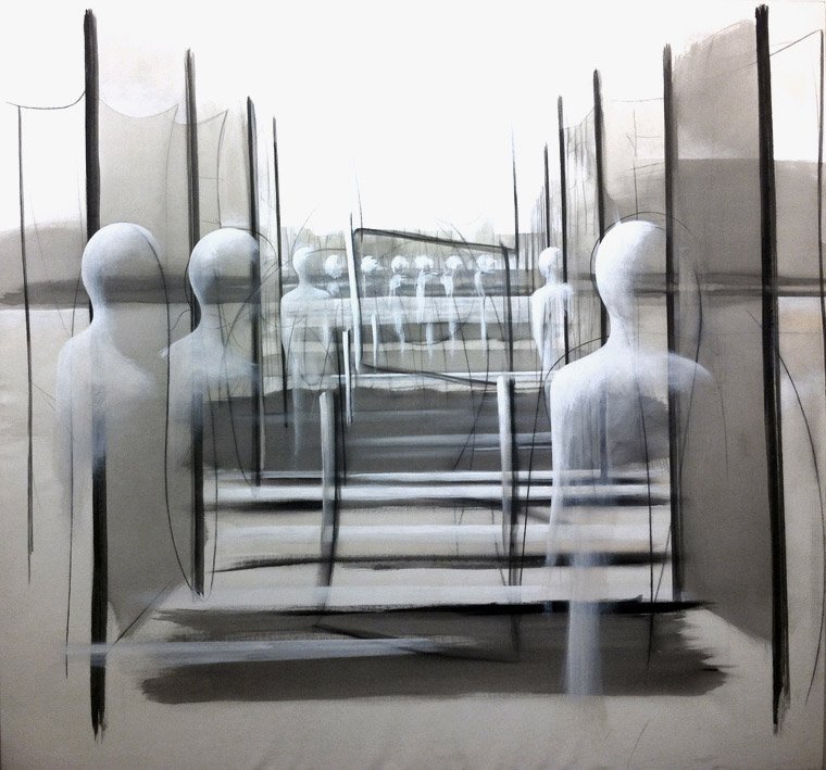 En Tránsito — Acrílico y grafito sobre lienzo 150 x 160 cm
