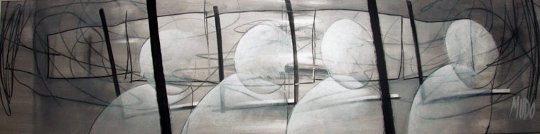 SUBTE 02 — Acrílico y grafito sobre lienzo 38 x 150 cm