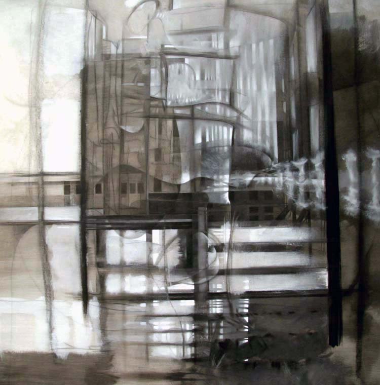 Urbano 4 direcciones — Acrílico y grafito sobre lienzo 150 x 150 cm