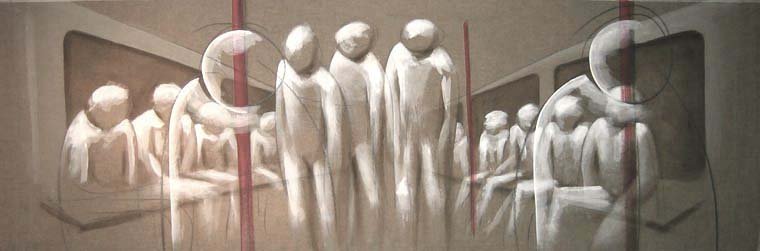 Subte 04 — Acrílico y grafito sobre lienzo crudo 60 x 115 cm